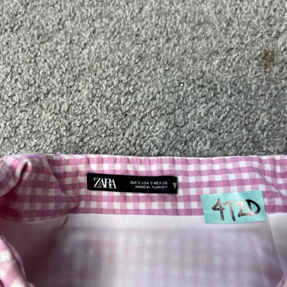 Zara Skirt Womens Small Pink Gingham Check Wrap Asymmetric Mini Lined High Waist - Picture 5 of 14